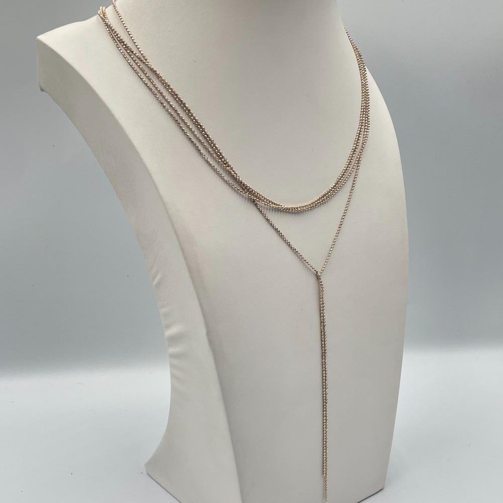 Vintage SAR Rose Gold Tone Multi Strand Beaded Y-Necklace Layered Lariat Boho - Picture 7 of 10